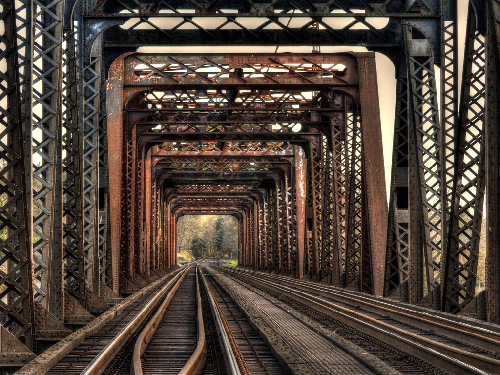 Обои железная дорога, рельсы, мост, железо, railroad, rails, bridge, iron разрешение 2574x1440 Загрузить