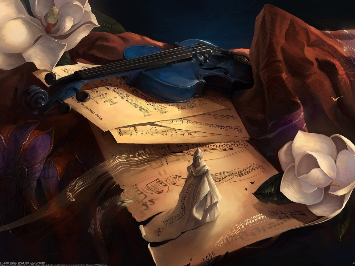 Обои ноты, скрипка, музыка, the sound of her, статуэтка, notes, violin, music, figurine разрешение 2560x1600 Загрузить