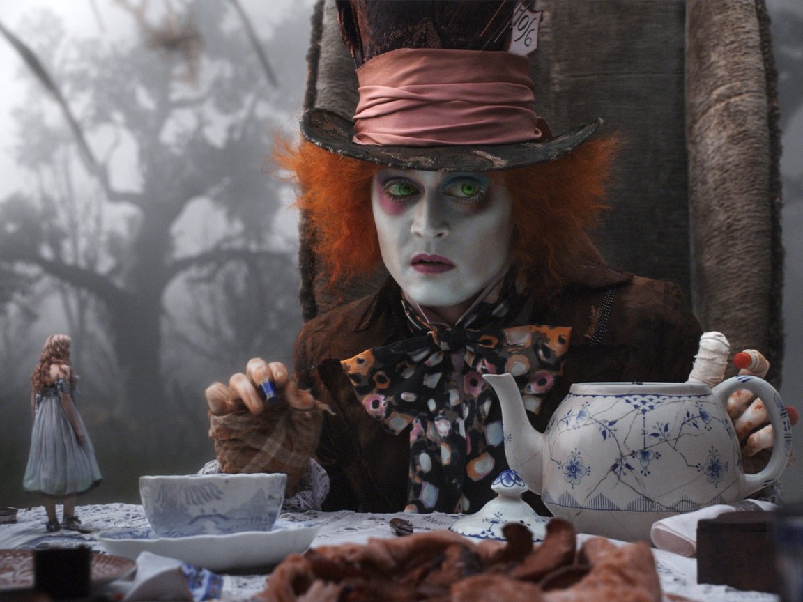 Обои джонни депп, алиса в стране чудес, mad hatter, johnny depp, alice in wonderland разрешение 1920x1200 Загрузить