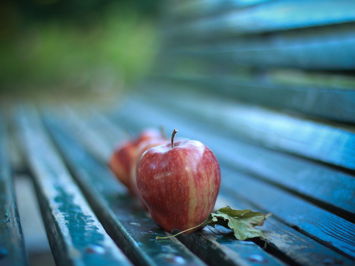 Обои макро, яблоки, осень, лист, лавка, macro, apples, autumn, sheet, shop разрешение 2400x1600 Загрузить