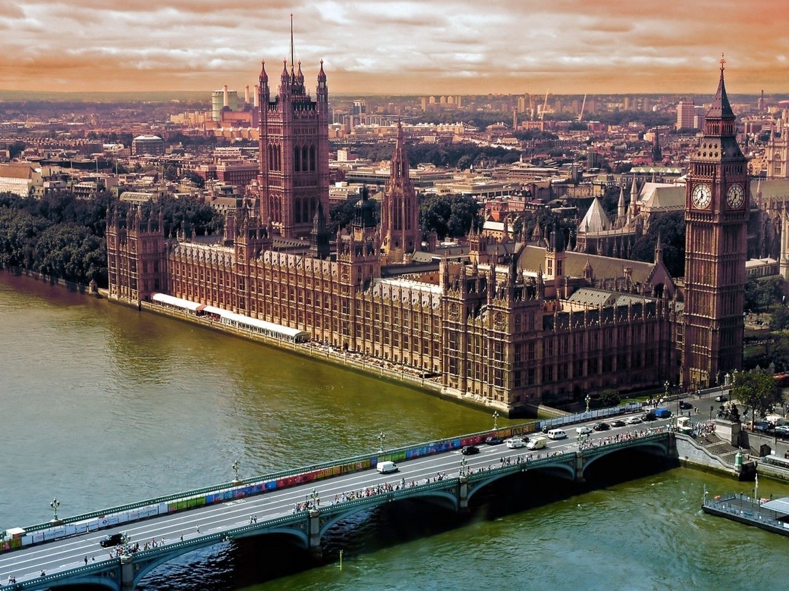 Обои река, мост, лондон, темза, вид сверху, биг бен, big-ben, river, bridge, london, thames, the view from the top, big ben разрешение 1920x1200 Загрузить