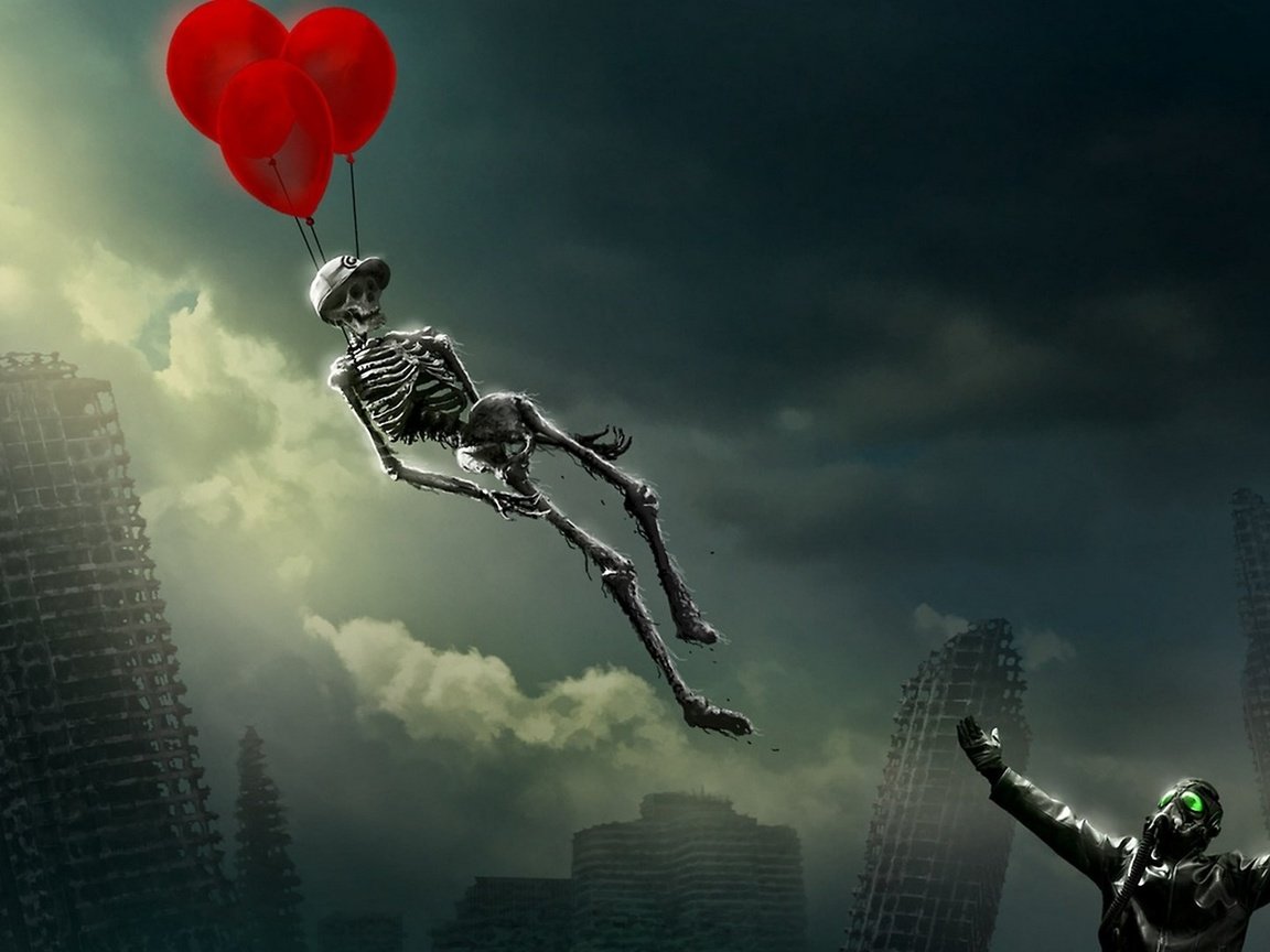 Обои скелет на воздушном шаре, skeleton balloon разрешение 2560x1440 Загрузить