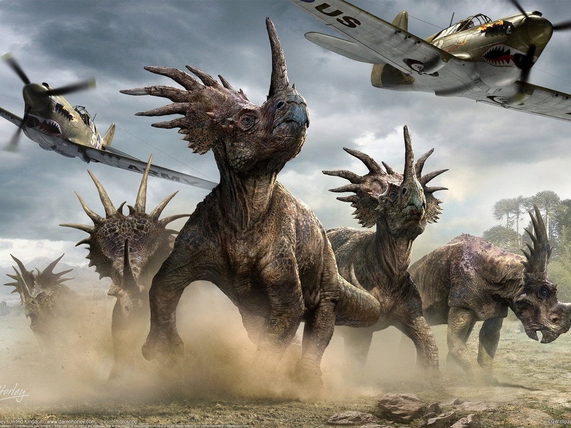 Обои самолеты, динозавры, aircraft, dinosaurs разрешение 1920x1200 Загрузить