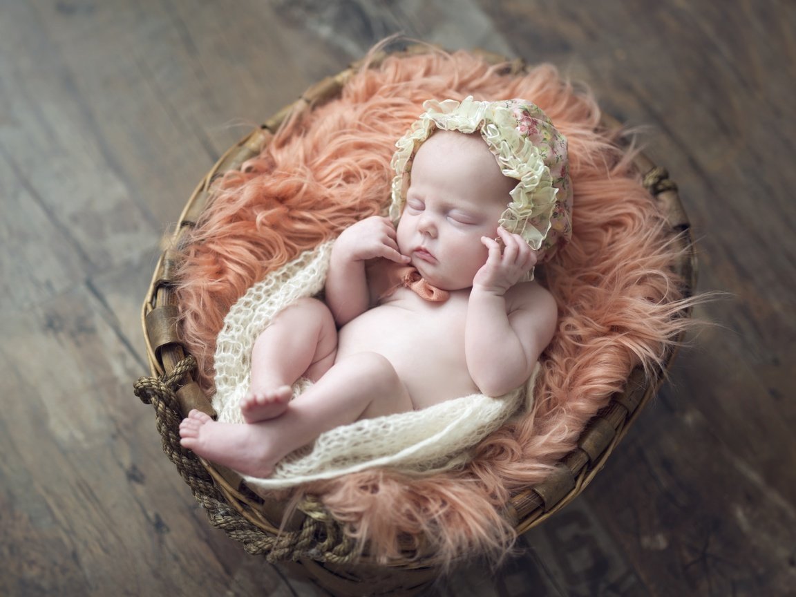 Обои сон, девочка, корзина, ребенок, младенец, чепчик, малышка, sleep, girl, basket, child, baby, cap разрешение 4500x3000 Загрузить