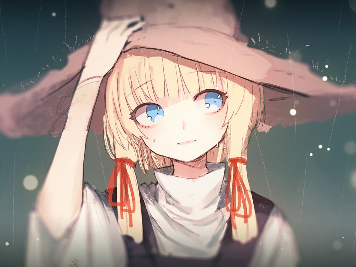 Обои блонд, мория сувако, глаза голубые, тохо, raining, witch hat, blonde, moriya suwako, blue eyes, touhou разрешение 1920x1080 Загрузить