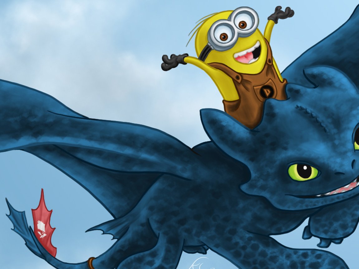 Обои дракон, мультфильм, миньон, анимация, иллюстрация, dragon, cartoon, minion, animation, illustration разрешение 3840x2160 Загрузить