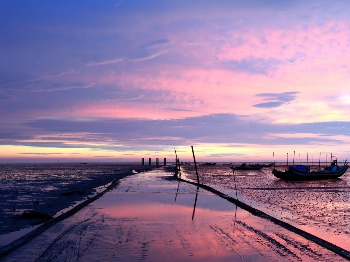 Обои закат, пейзаж, море, лодки, sunset, landscape, sea, boats разрешение 1920x1080 Загрузить