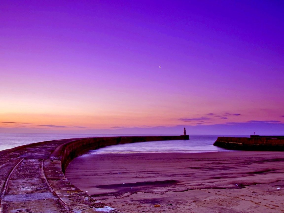 Обои небо, берег, закат, море, маяк, горизонт, побережье, the sky, shore, sunset, sea, lighthouse, horizon, coast разрешение 1920x1080 Загрузить