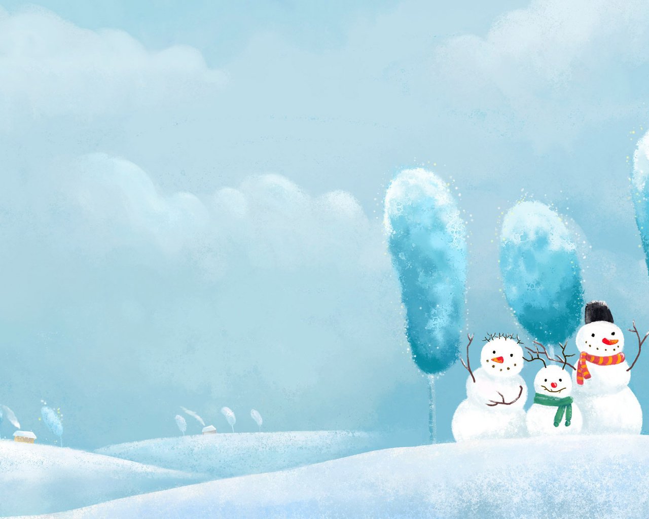 Обои снег, новый год, снеговики, snow, new year, snowmen разрешение 1920x1200 Загрузить