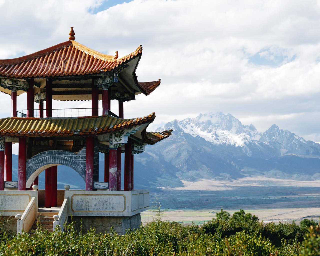 Обои пагода, китай, снежные горы, pagoda, china, snowy mountains разрешение 1920x1080 Загрузить
