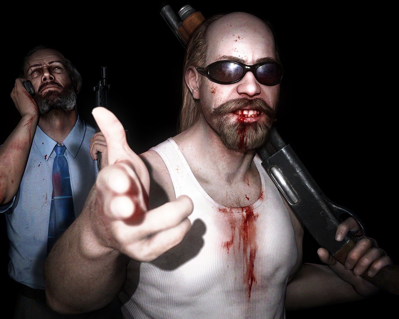 Обои свет, оружие, кровь, очки, жест, kane and lynch, light, weapons, blood, glasses, gesture разрешение 2560x1570 Загрузить