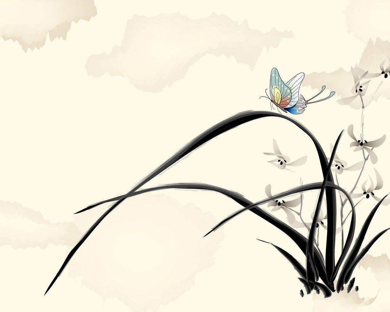 Обои цветы, рисунок, бабочка, flowers, figure, butterfly разрешение 1920x1200 Загрузить