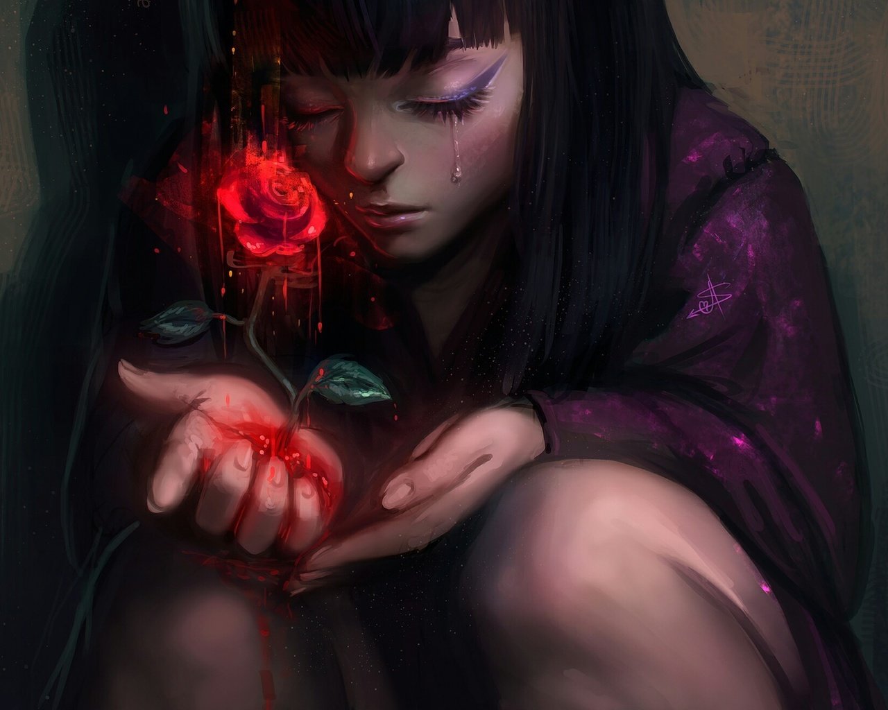 Обои арт, кровь, роза, девочка, слеза, судьба, art, blood, rose, girl, tear, destiny разрешение 2000x1312 Загрузить