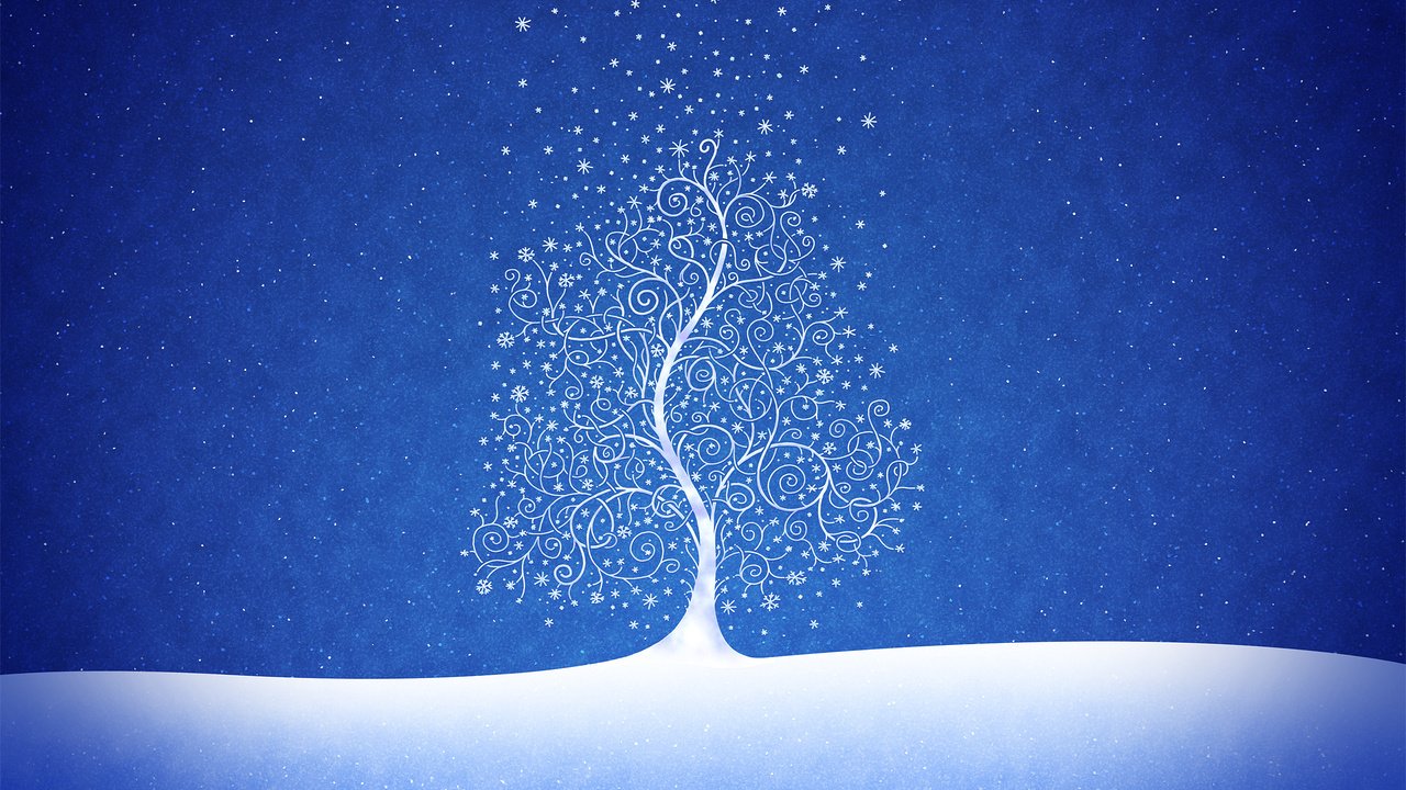 Обои рисунок, снег, дерево, новый год, синий, ри, figure, snow, tree, new year, blue разрешение 2560x1600 Загрузить