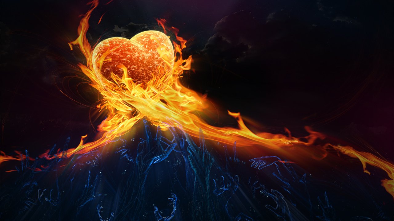 Обои огонь, сердце, руки, чувства, fire, heart, hands, feelings разрешение 1920x1200 Загрузить