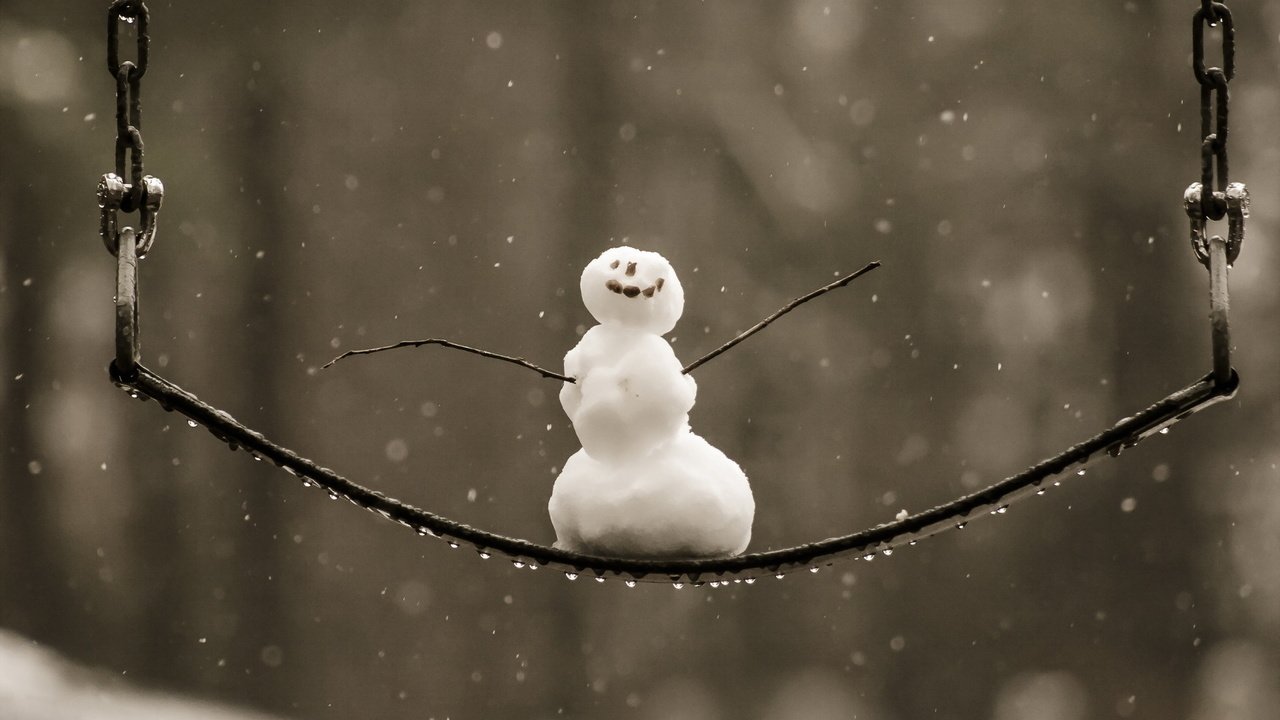Обои снег, новый год, зима, снеговик, рождество, качели, snow, new year, winter, snowman, christmas, swing разрешение 1920x1200 Загрузить