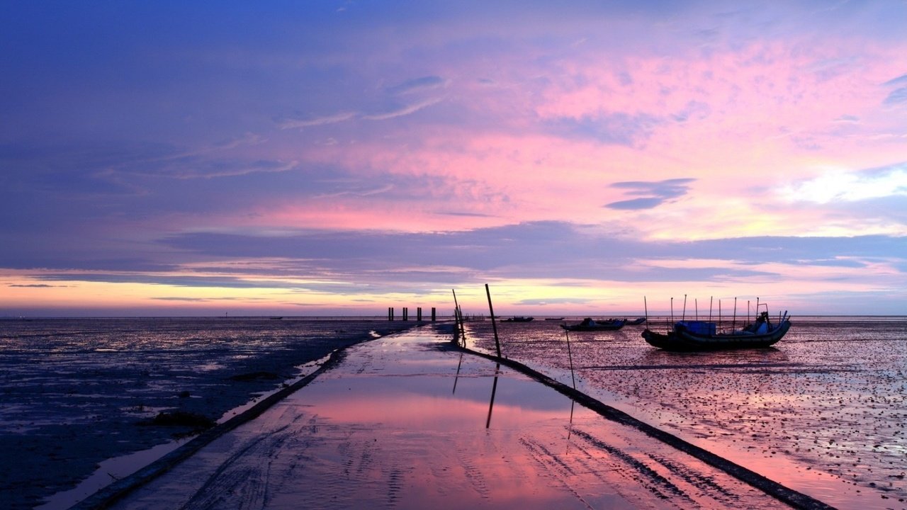 Обои закат, пейзаж, море, лодки, sunset, landscape, sea, boats разрешение 1920x1080 Загрузить