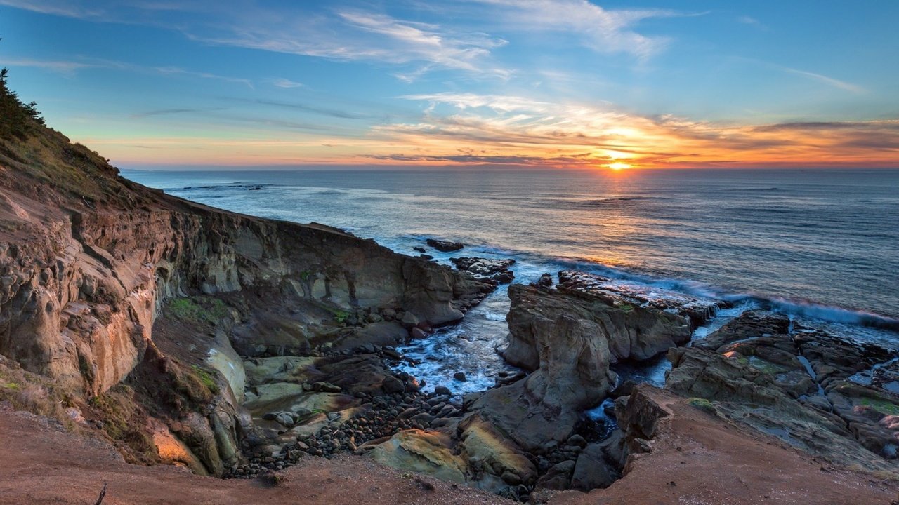 Обои пляж, рассвет, побережье, океан, oregon coast, beach, dawn, coast, the ocean разрешение 1920x1080 Загрузить