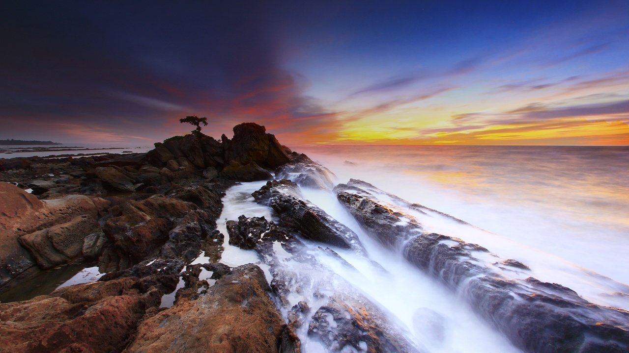 Обои небо, облака, природа, закат, море, скала, горизонт, the sky, clouds, nature, sunset, sea, rock, horizon разрешение 5184x3456 Загрузить