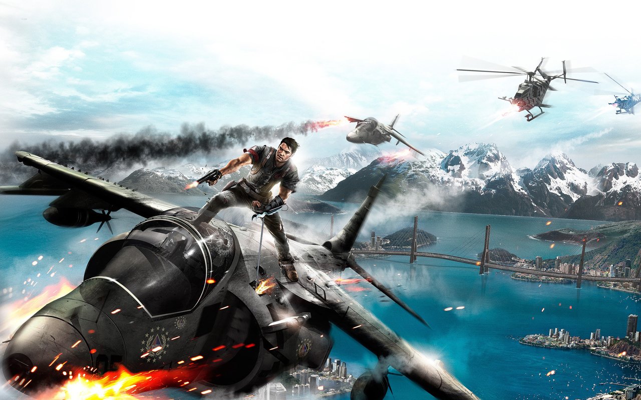 Обои game wallpaper, в прыжке, just cause 2, огненная, jump, fire разрешение 2560x1600 Загрузить