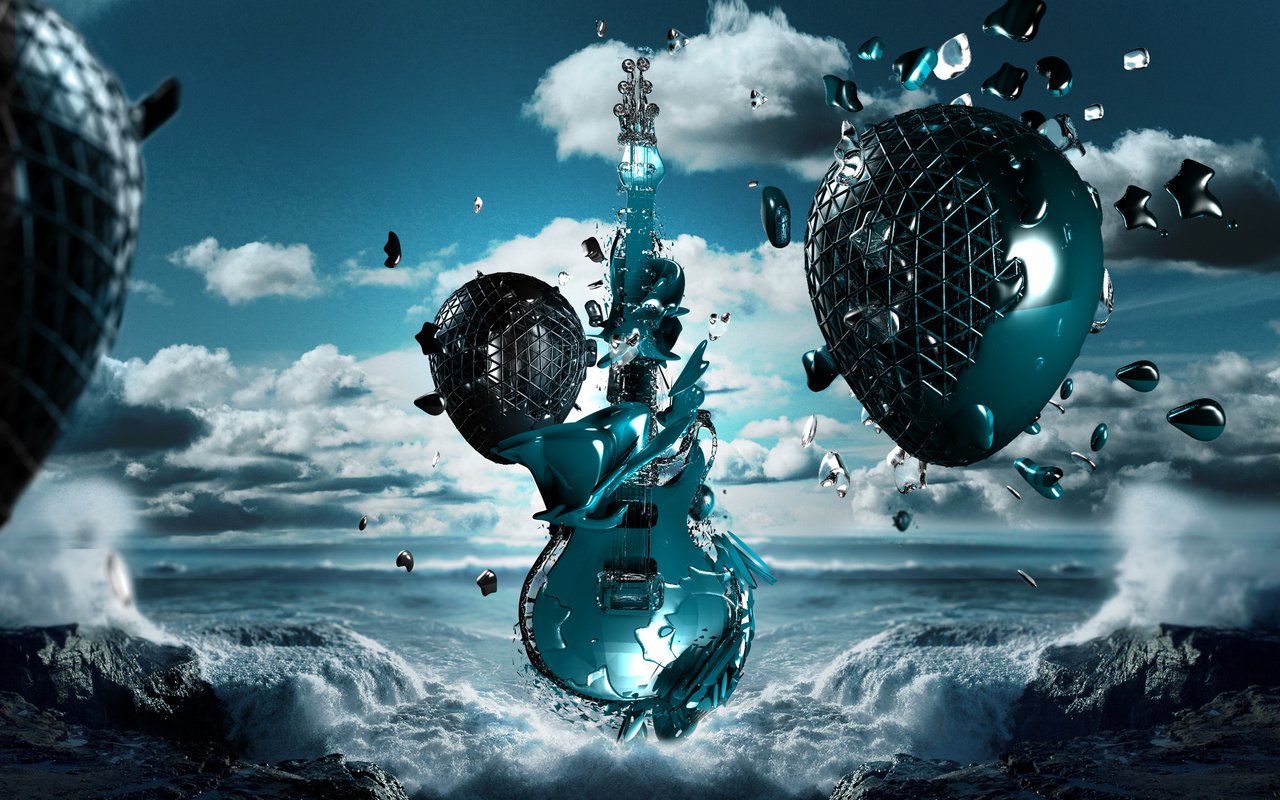 Обои волны, море, гитара, музыка, рок, wave, sea, guitar, music, rock разрешение 2560x1600 Загрузить