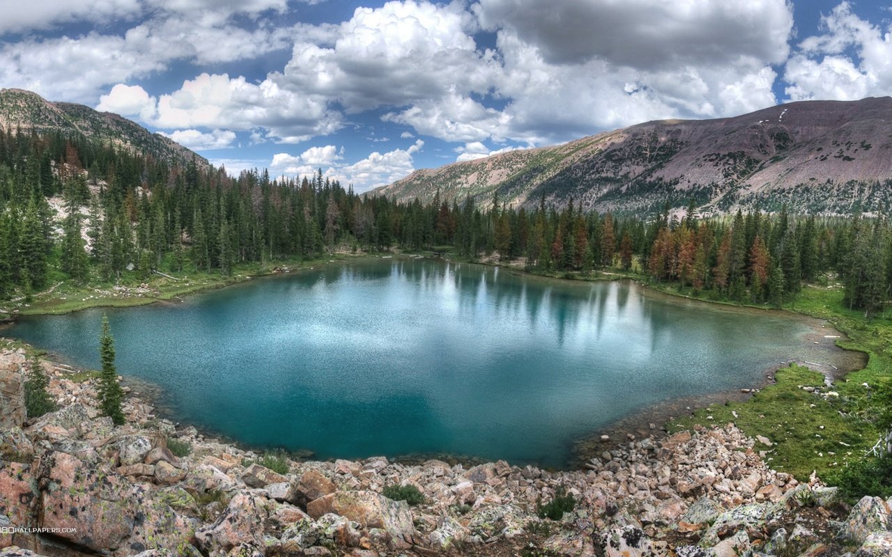 Обои небо, облака, озеро, земля, лес, гора, юта, amethyst lake, the sky, clouds, lake, earth, forest, mountain, utah разрешение 1920x1080 Загрузить