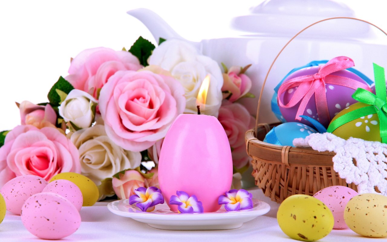 Обои свечи, розы, пасха, яйца, корзинка, candles, roses, easter, eggs, basket разрешение 4500x3000 Загрузить