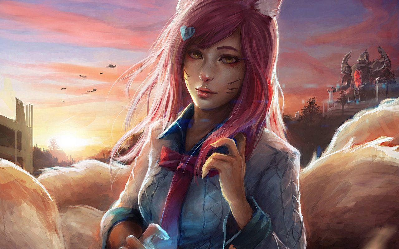 Обои девушка, лиса, ушки, рубашка, ahri, nine-tailed fox, лига легенд, girl, fox, ears, shirt, league of legends разрешение 1920x1500 Загрузить