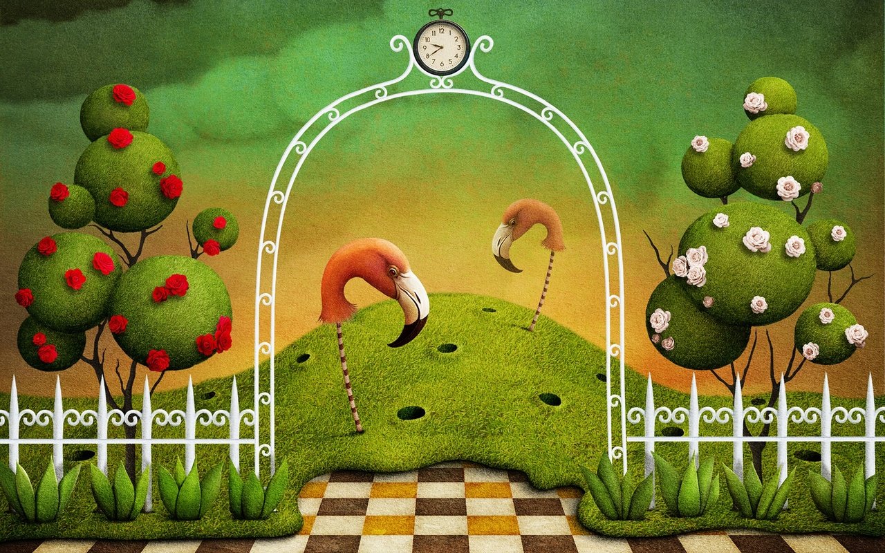 Обои фламинго, забор, сад, креатив, flamingo, the fence, garden, creative разрешение 1920x1200 Загрузить