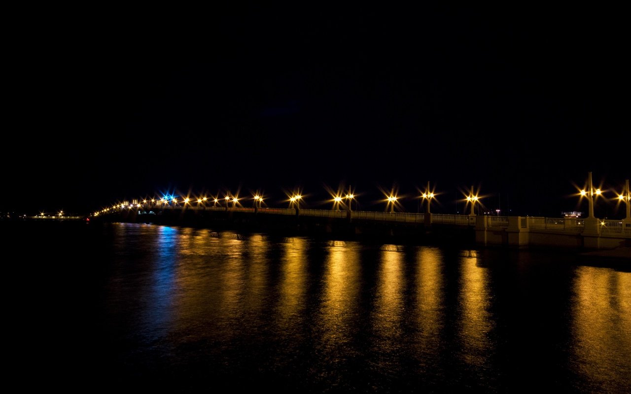 Обои ночь, огни, отражение, мост, night, lights, reflection, bridge разрешение 5184x3456 Загрузить