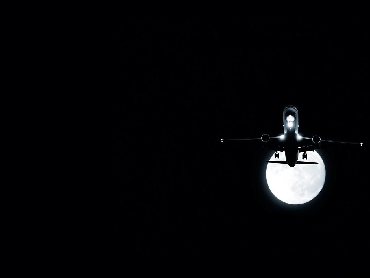 Обои ночь, самолет, луна, night, the plane, the moon разрешение 1920x1200 Загрузить