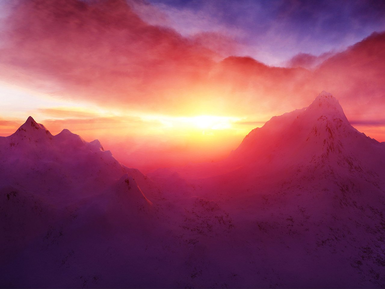 Обои горы, закат, свечение, заря, mountains, sunset, glow, dawn разрешение 1920x1200 Загрузить