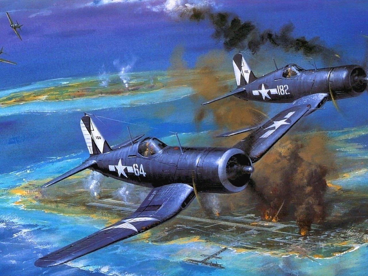 Обои небо, арт, самолеты, американские, f4u, корсар, the sky, art, aircraft, american, corsair разрешение 1920x1080 Загрузить