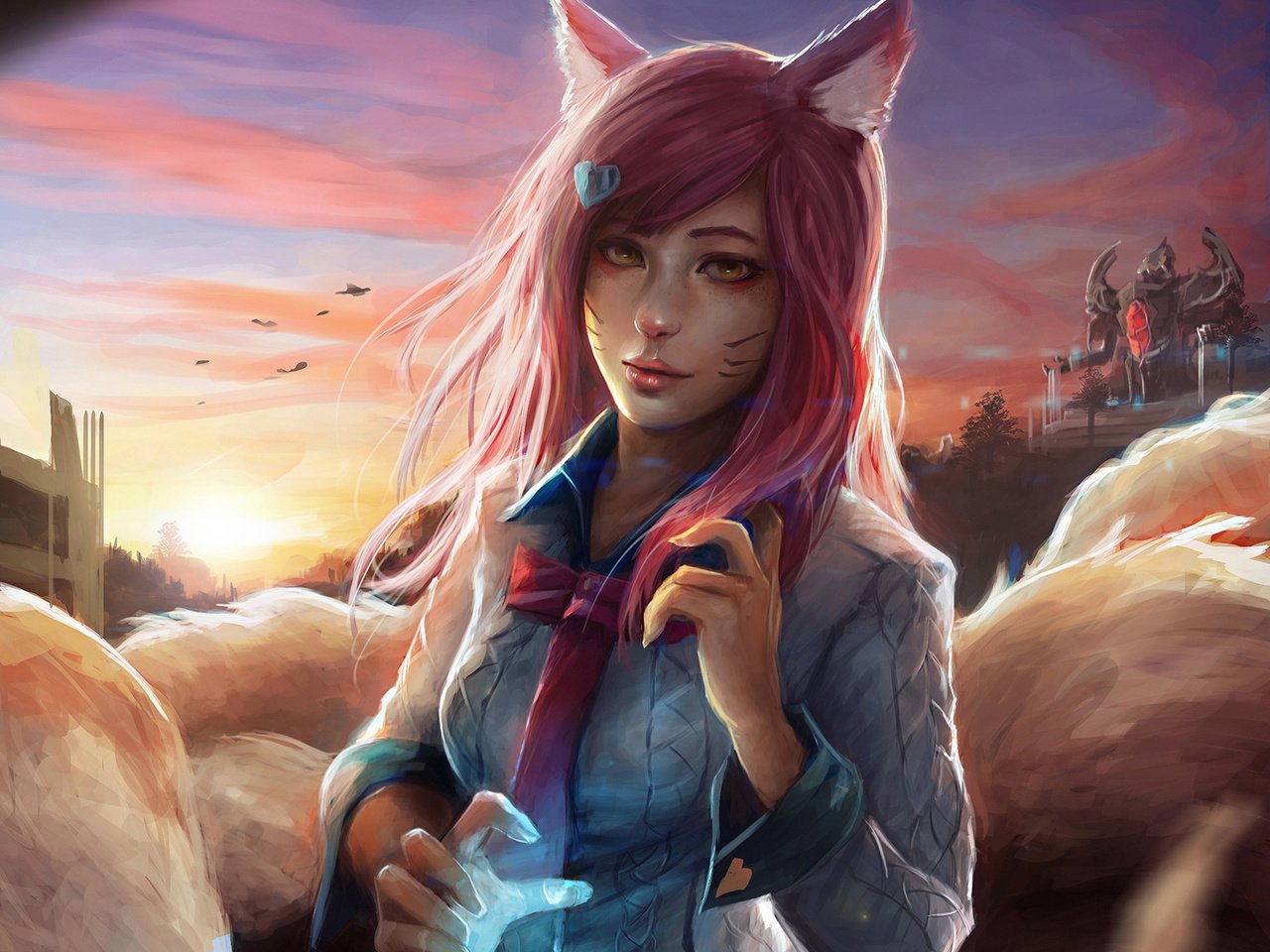 Обои девушка, лиса, ушки, рубашка, ahri, nine-tailed fox, лига легенд, girl, fox, ears, shirt, league of legends разрешение 1920x1500 Загрузить