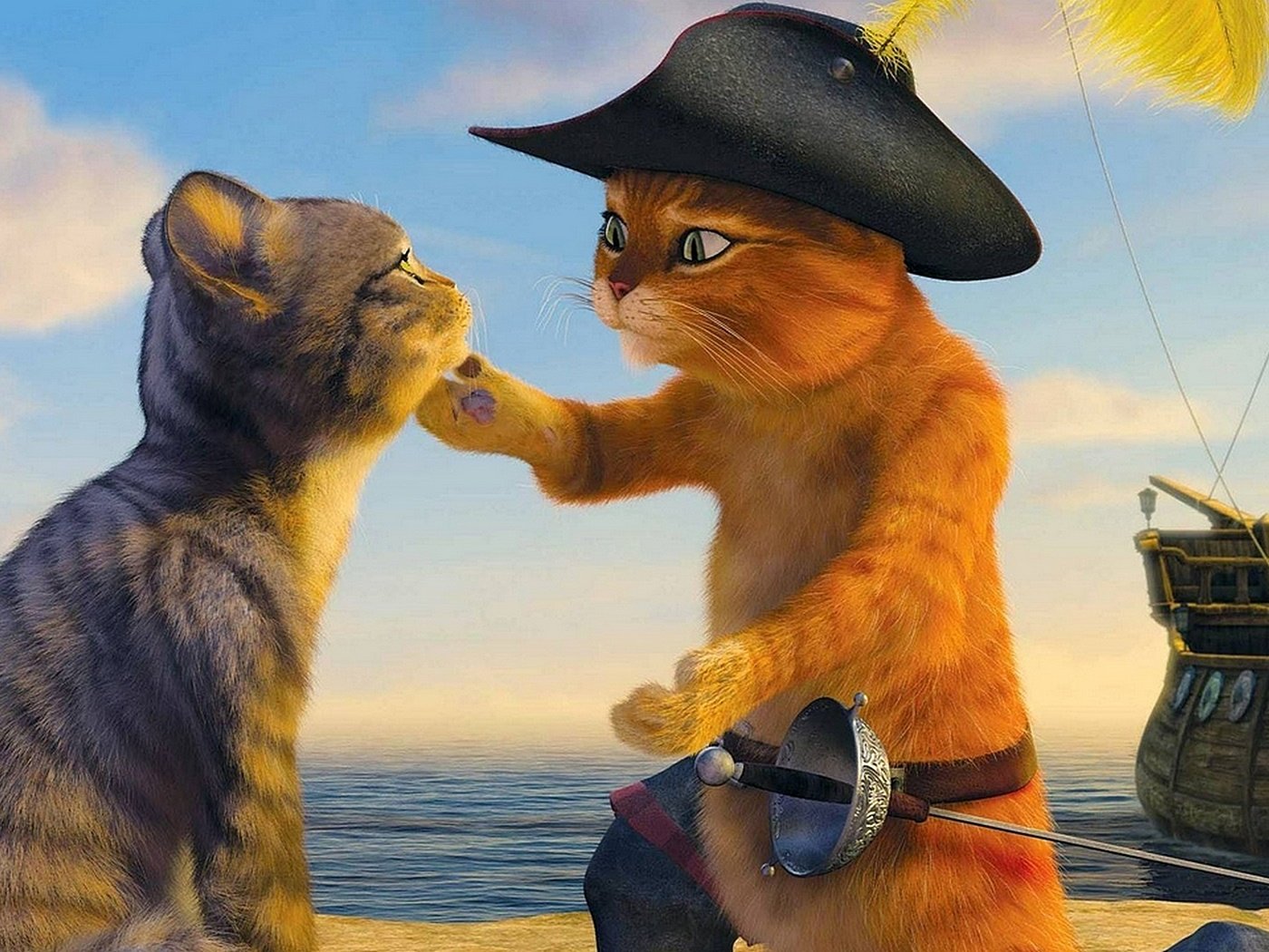 Обои кот, шрек, флирт, cat, shrek, flirting разрешение 1920x1080 Загрузить