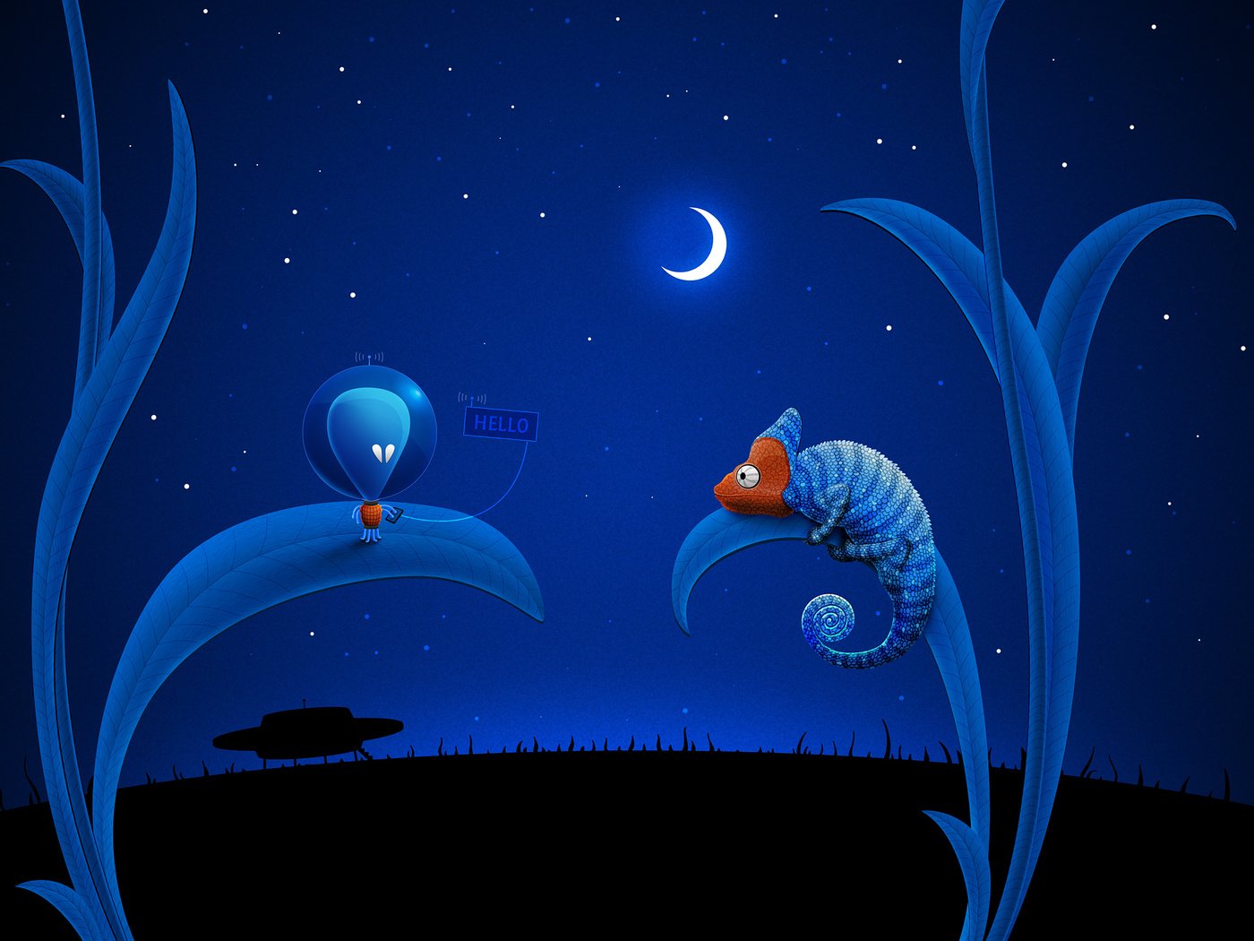 Обои синий, луна, нло, хамелеон, инопланетянин, blue, the moon, ufo, chameleon, alien разрешение 2560x1600 Загрузить