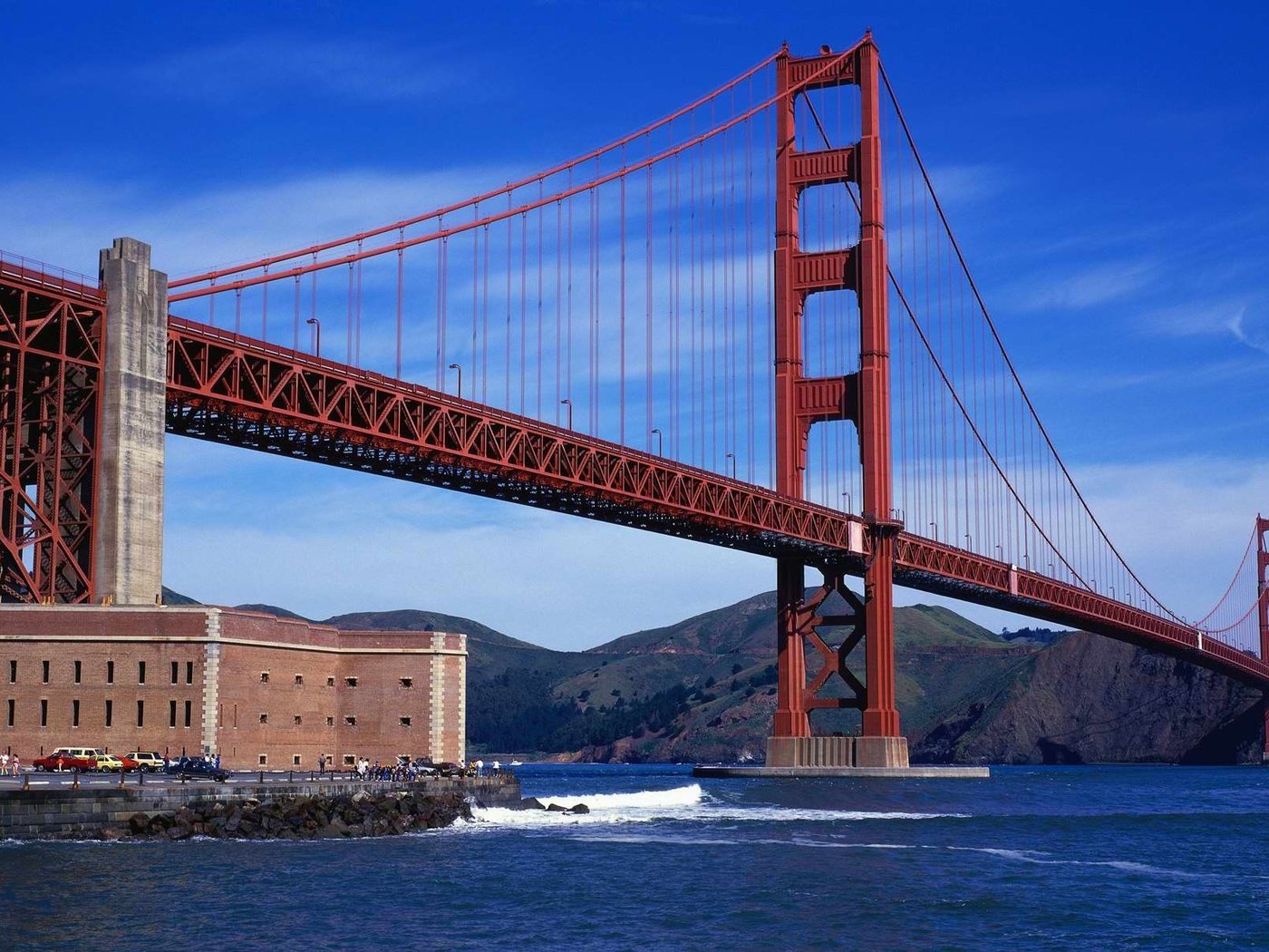 Обои вода, горы, мост, сша, сан-франциско, золотые ворота, пролив, water, mountains, bridge, usa, san francisco, golden gate, strait разрешение 3750x1200 Загрузить