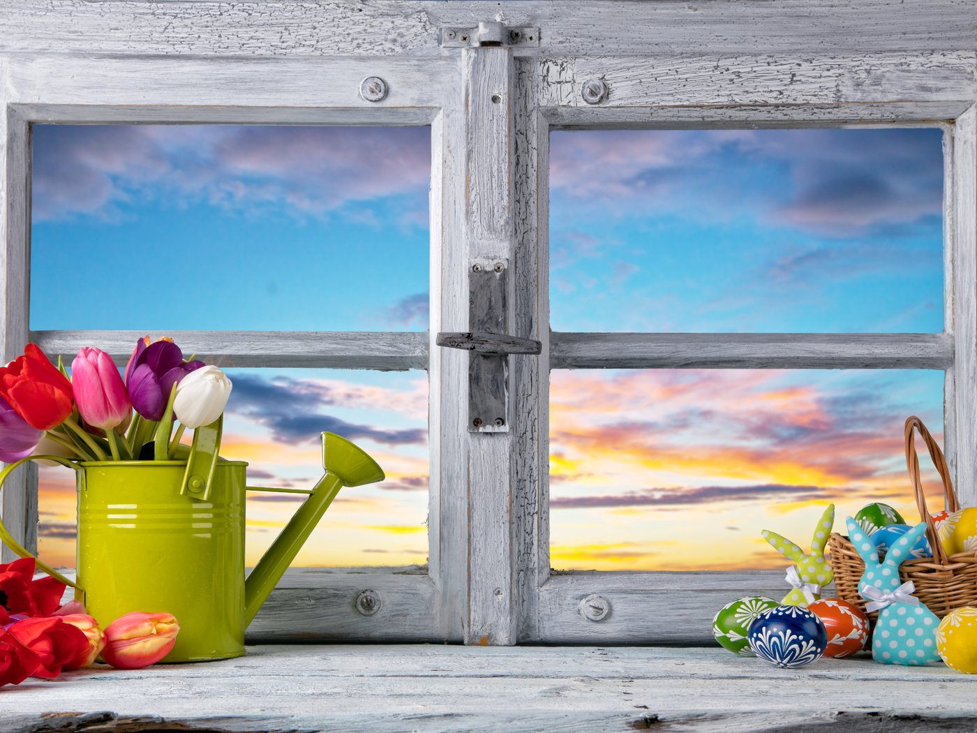 Обои цветы, весенние, весна, зеленые пасхальные, довольная, тюльпаны, окно, пасха, яйца, тульпаны,  цветы, глазунья, декорация, decoration, flowers, spring, happy, tulips, window, easter, eggs разрешение 6258x3959 Загрузить