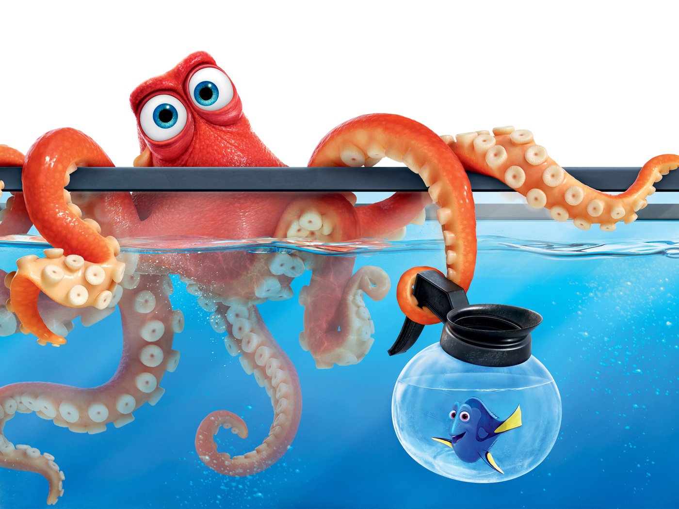 Обои осьминог, мультфильм, аквариум, рыбка, в поисках дори, finding dory, дори, octopus, cartoon, aquarium, fish, in finding dory, dori разрешение 3840x2400 Загрузить