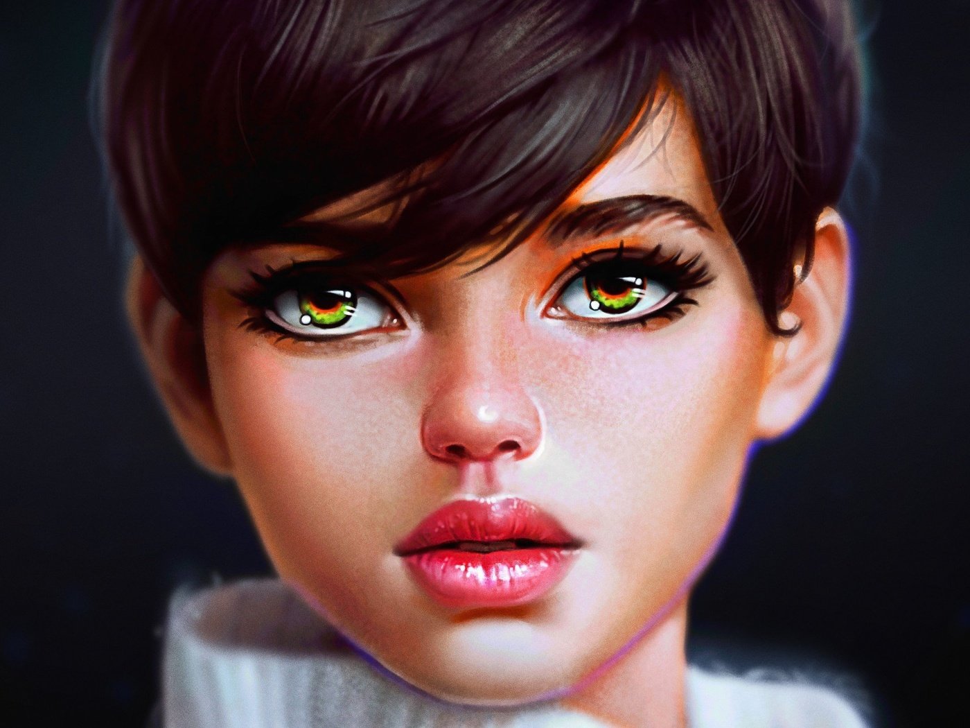 Обои арт, девушка, взгляд, зеленые глаза, стрижка, art, girl, look, green eyes, haircut разрешение 1920x1302 Загрузить