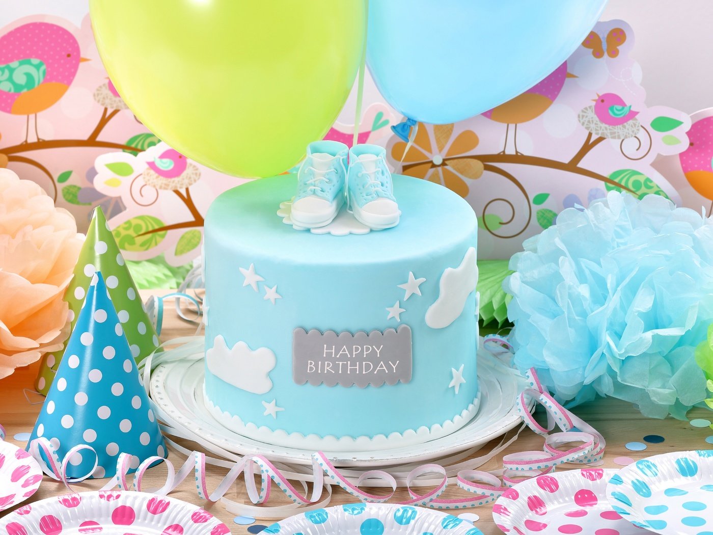 Обои воздушные шары, украшение, день рождения, торт, balloons, decoration, birthday, cake разрешение 7000x4667 Загрузить