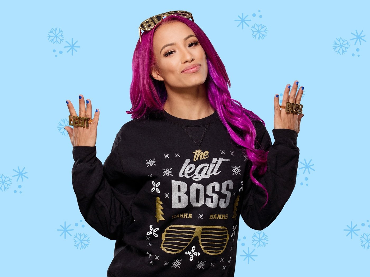 Обои девушка, поза, улыбка, взгляд, очки, волосы, лицо, sasha banks, саша бэнкс, girl, pose, smile, look, glasses, hair, face разрешение 1920x1080 Загрузить