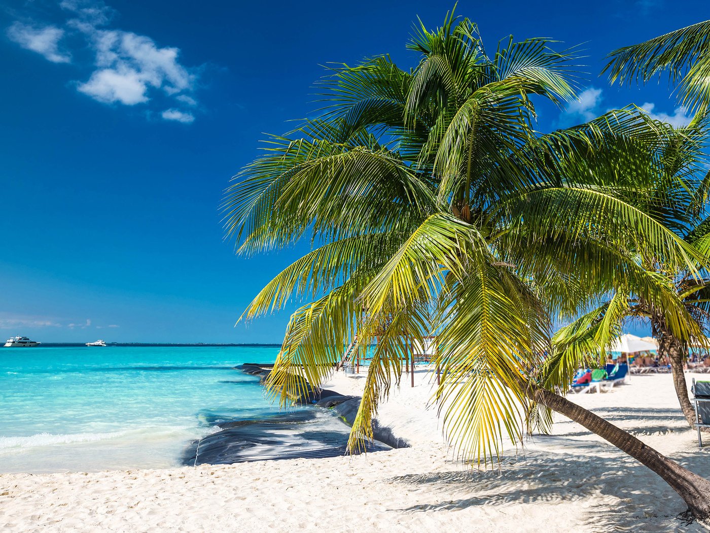 Обои небо, облака, море, песок, пляж, пальмы, мексика, the sky, clouds, sea, sand, beach, palm trees, mexico разрешение 2880x1800 Загрузить