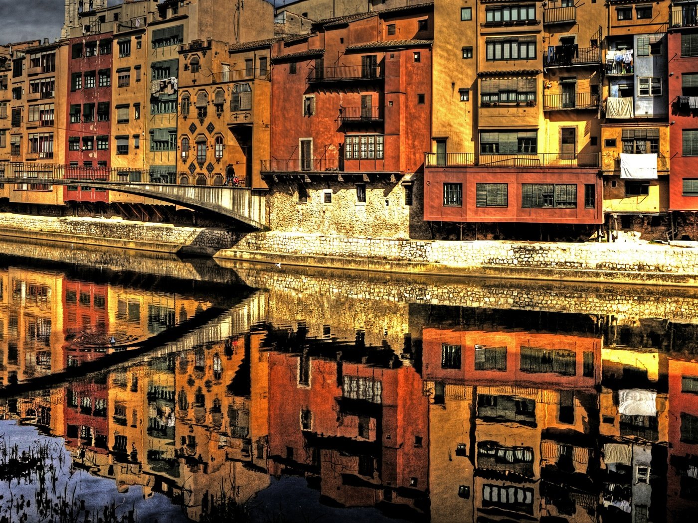 Обои отражение, мост, италия, флоренция, река арно, reflection, bridge, italy, florence, the arno river разрешение 5634x2652 Загрузить