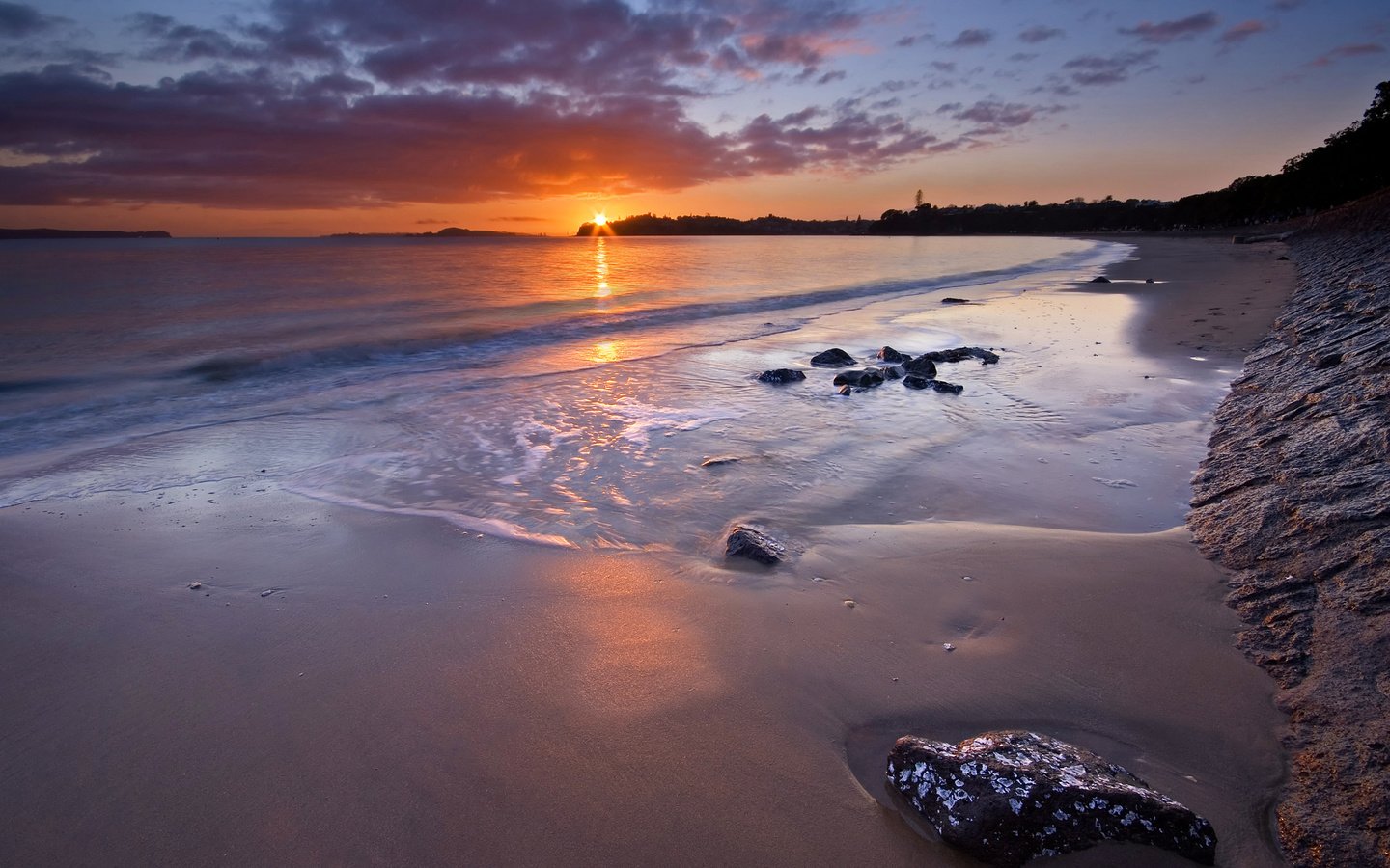 Обои закат, пляж, новая зеландия, окленд, sunset, beach, new zealand, auckland разрешение 2560x1600 Загрузить