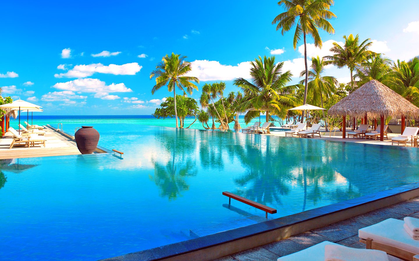 Обои море, бассейн, курорт, тропики, мальдивы, sea, pool, resort, tropics, the maldives разрешение 1920x1441 Загрузить