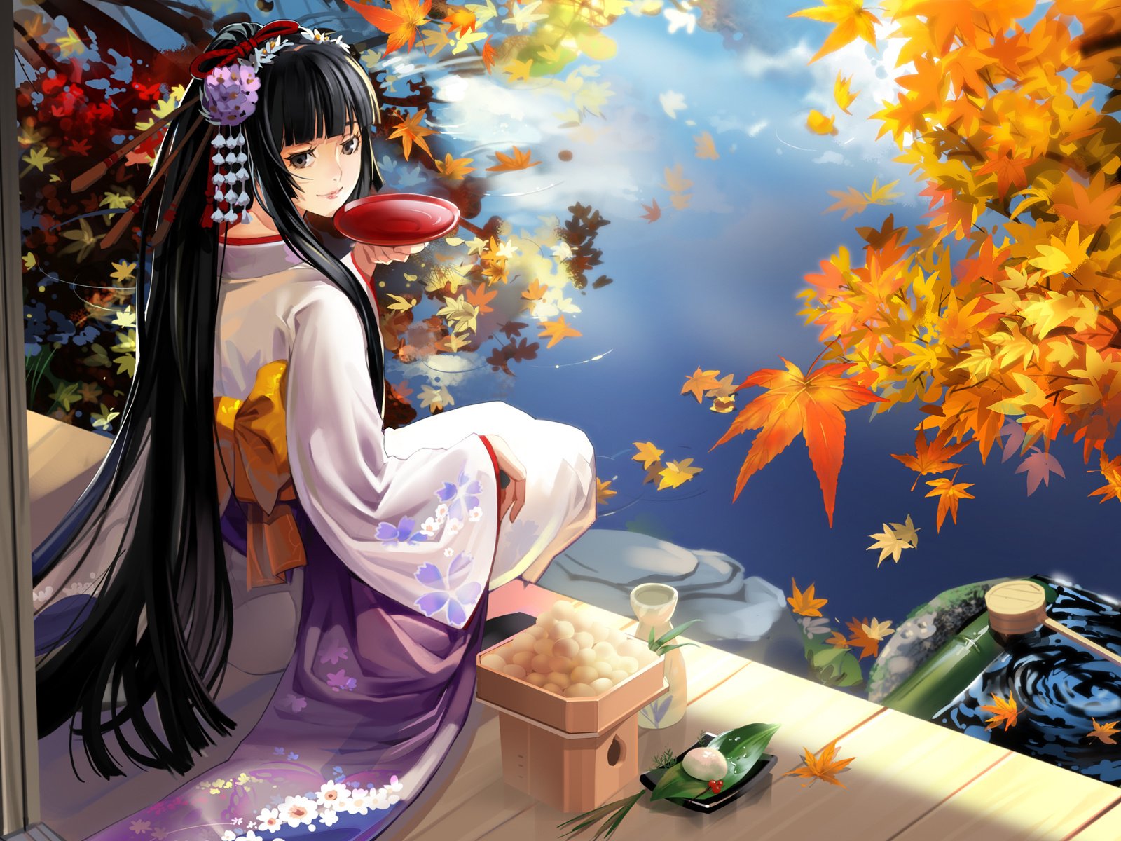 Обои озеро, девушка, осень, гейша, lake, girl, autumn, geisha разрешение 1920x1200 Загрузить