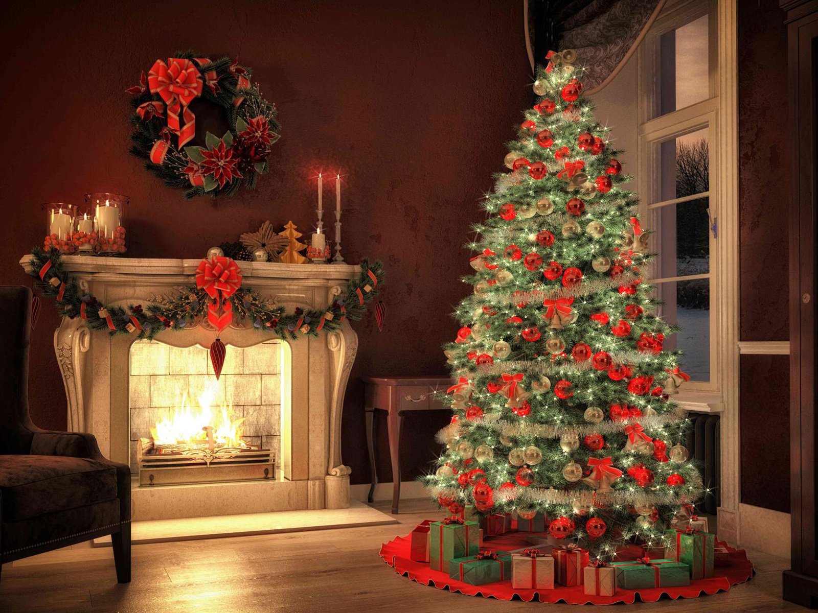 Обои новый год, елка, камин, рождество, new year, tree, fireplace, christmas разрешение 1920x1200 Загрузить