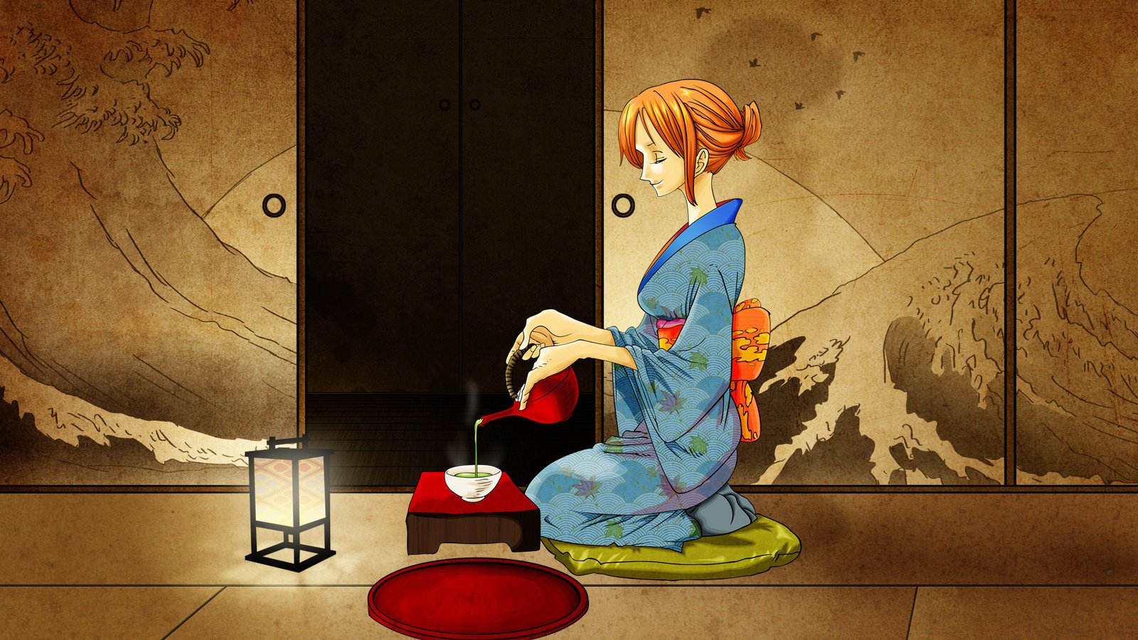 Обои комната, чай, кимоно, one piece, nami, японская одеда, room, tea, kimono, japanese oded разрешение 1920x1200 Загрузить