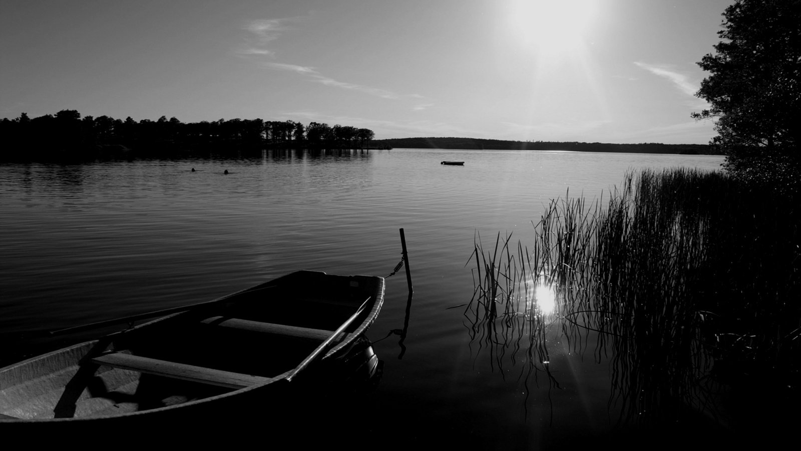 Обои озеро, лодка, чернобелая, lake, boat, black and white разрешение 1920x1200 Загрузить